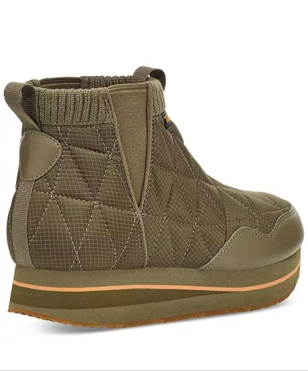 TEVA Burnt Olive ReEmber Quilted Slip-On Outdoor Comfort Mid Platform Booties 10